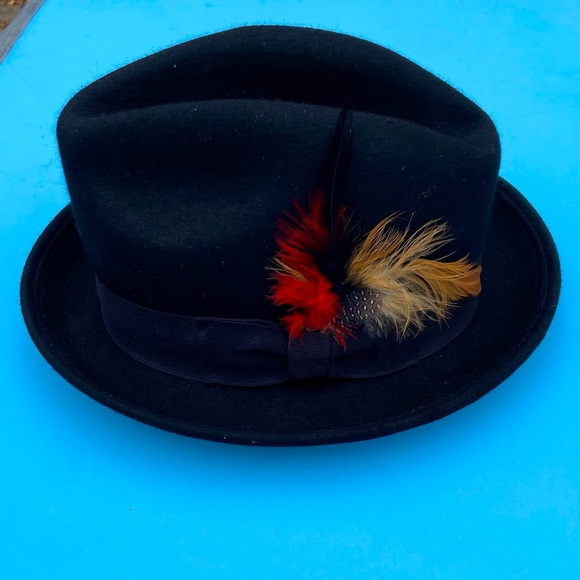 Stylish Retro Men’s Black 100% Wool Fedora withh FeatherSize S/M